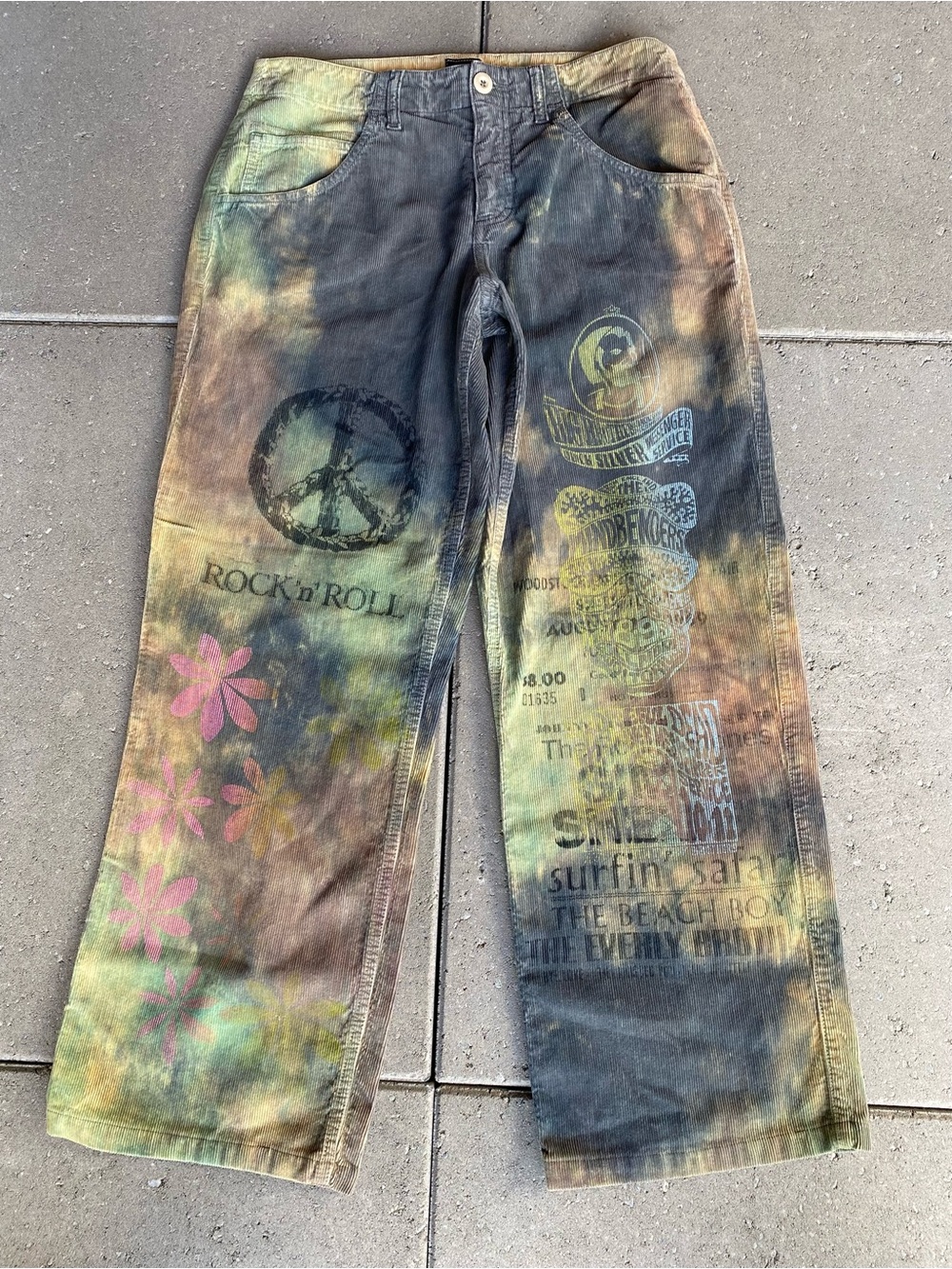 Rare Vintage 90’s Y2k Tie-Dye Rock n Roll Corduroy grunge skater festival pants